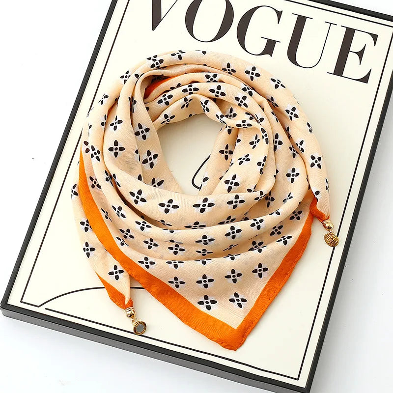 Luxury Magnetic Buckle Silk Scarf Women Print Square Scarf For Autumn Winter Warmth And Cold Resistance Fashionabl Scarves