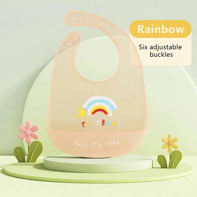 Waterproof Baby Bibs Baby Stuff Cute Cartoon Animal Printed Kids Bib Girl Boy Adjustable Soft Silicone Bib Baby Feeding Stuff