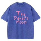 Fashion Womans Cotton Washed T-shirts The Devil's Moon Letter Prints Tops Casual O-Neck Oversize Tees Street Female Clothes