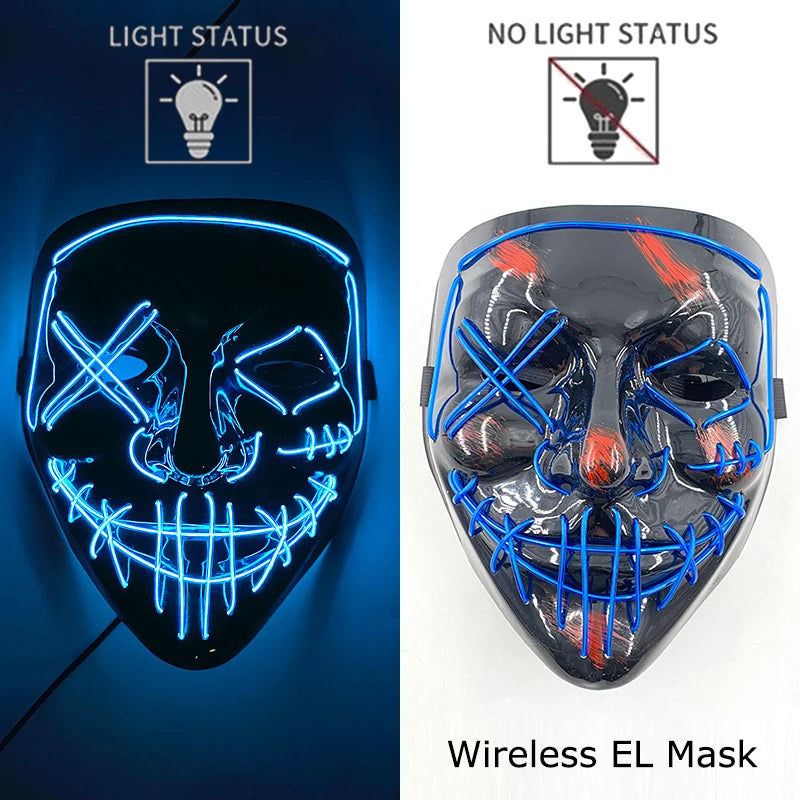 Wireless Neon LED Purge Mask – Glowing Halloween Cosplay Mask
