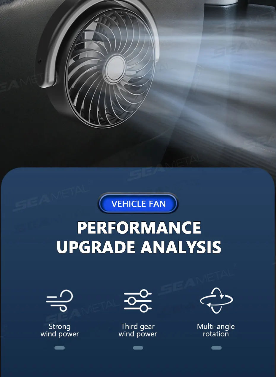SEAMETAL Car Cooling Fan Headrest Double Head Fans Multi Angle Rotation 3 Speed Adjustable Cooler Air Fan for Car Accessories