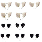 Plush Lace Cat Ears Bell Headband for Women Korean Style Elegant Fashion Girl Hair band Party Cosplay