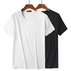 2 Packs Bamboo Fiber Round Neck T-shirts Short Sleeve Classic Tees Sweat-absorbent Gym Man Undershirt Solid Color Tee Black New