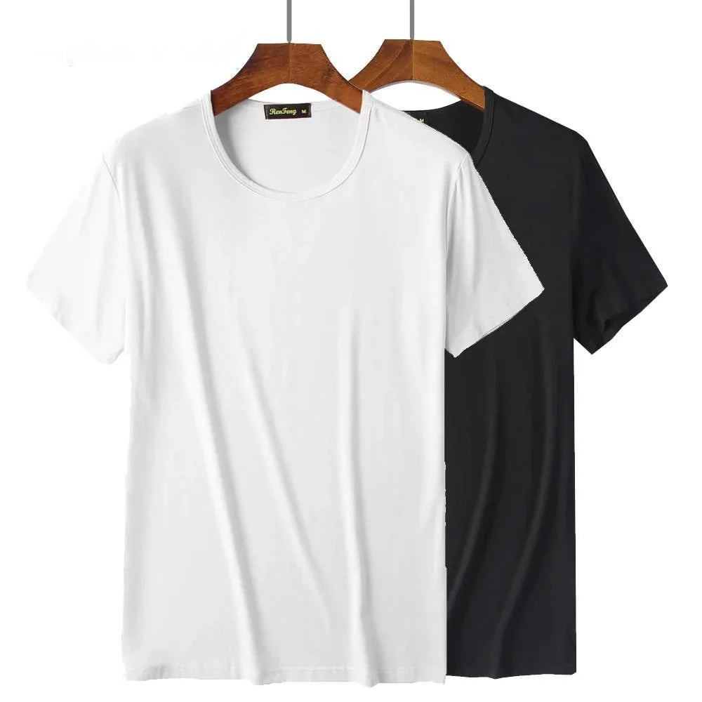 2 Packs Bamboo Fiber Round Neck T-shirts Short Sleeve Classic Tees Sweat-absorbent Gym Man Undershirt Solid Color Tee Black New