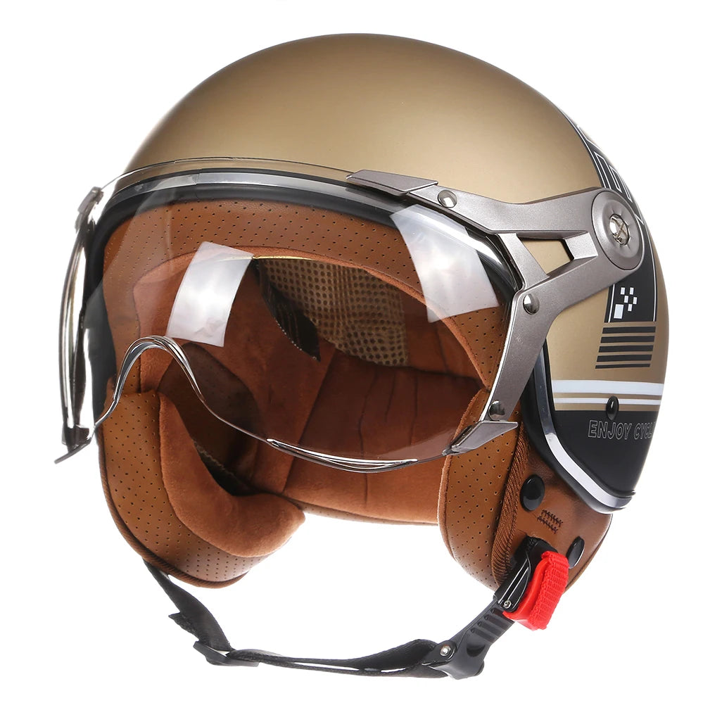 New Open Face 3/4 Motorcycle Helmet Retro Motorbike Helmets Vintage Chopper Capacete De Moto Bike Scooter With For Men Women DOT