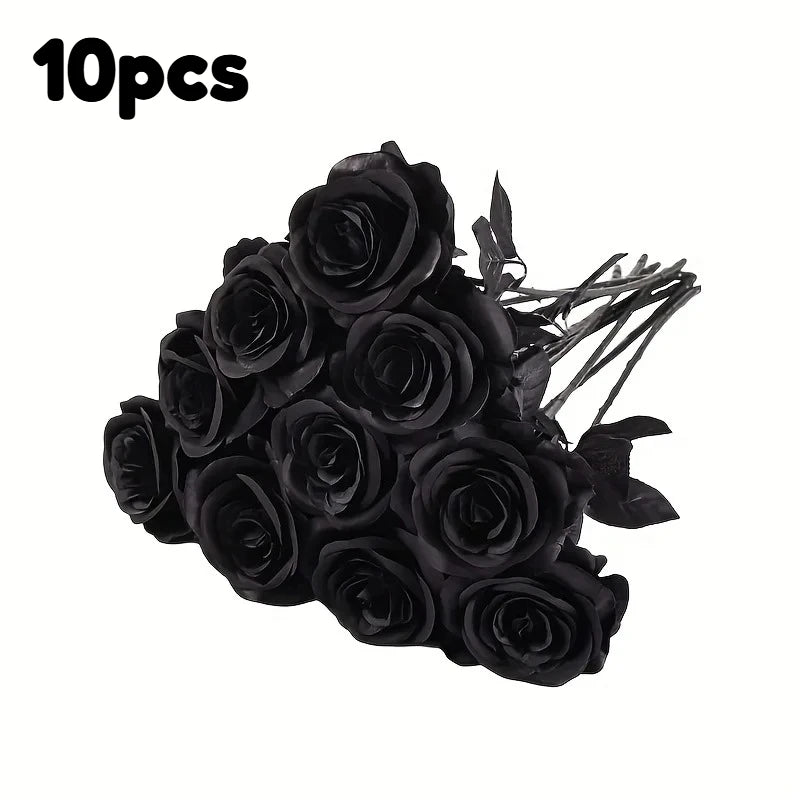 Artificial Black Roses – Long Stem Faux Flowers for Wedding & Halloween Decor