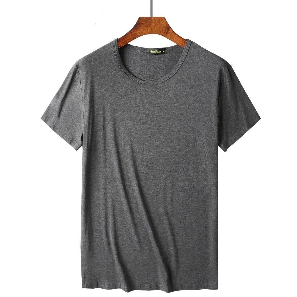 2 Packs Bamboo Fiber Round Neck T-shirts Short Sleeve Classic Tees Sweat-absorbent Gym Man Undershirt Solid Color Tee Black New