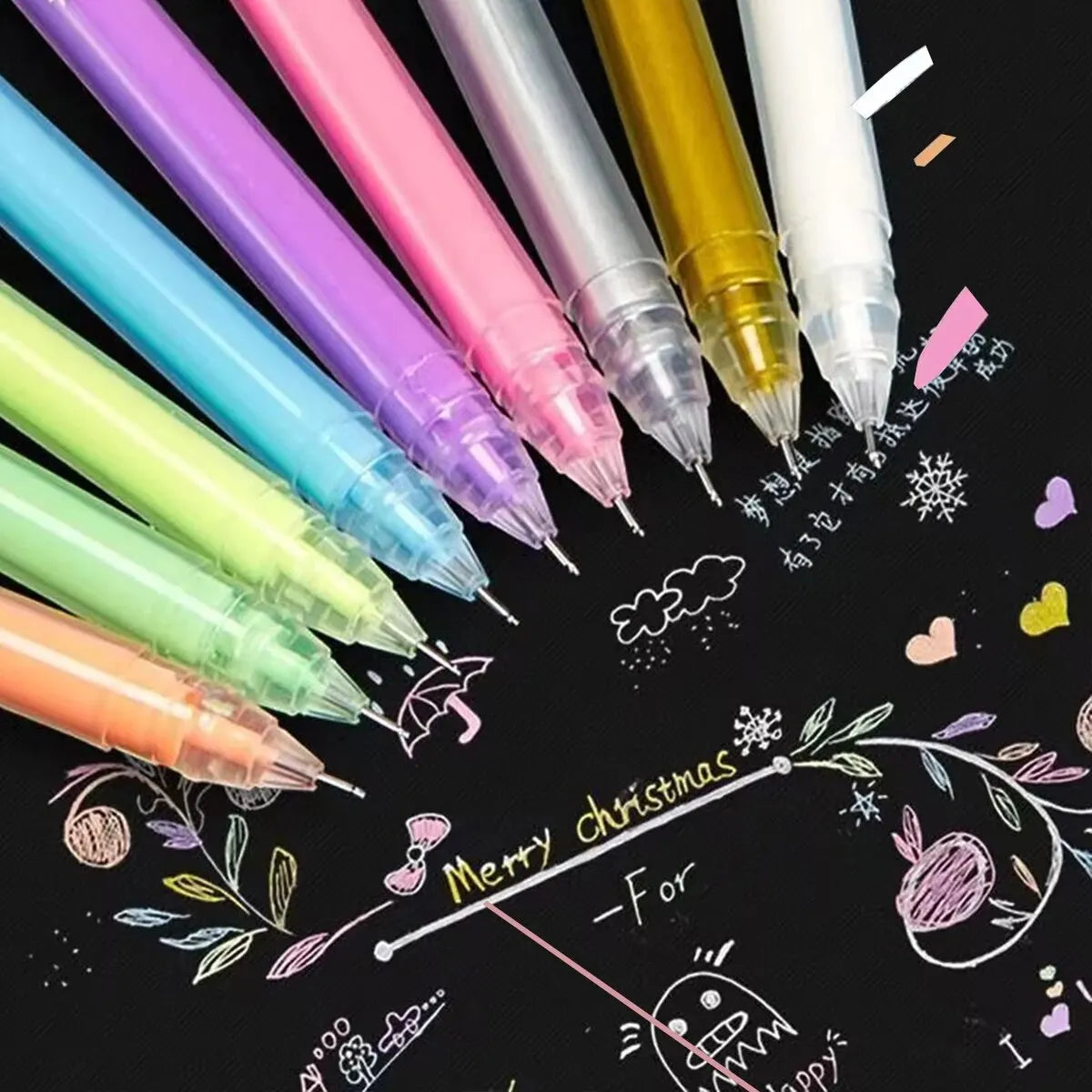 12 Color Large Capacity Needle Highlighter Fine Tip 0.5mm Gel Pen Drawing DIY Black Cardstock Drawing Marking Diary Doodling