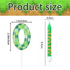 7pcs Green My World Candle Birthday Party Pixel Theme Birthday Party Video Game Party Decoration 0-9 Cake Top Digital Candles