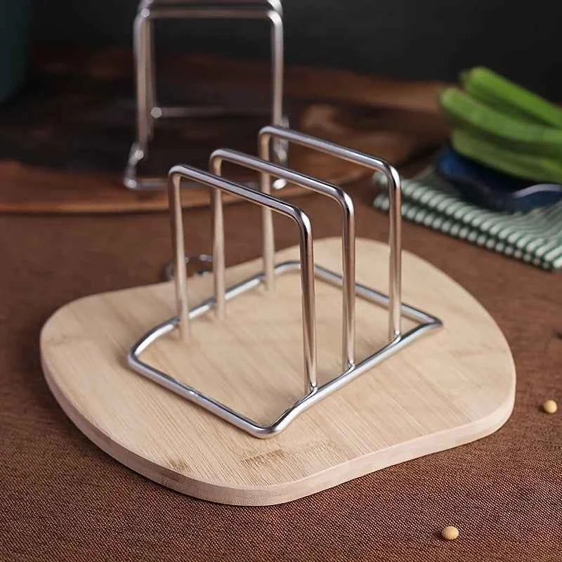 1pc Space-Saving Stainless Steel Pot Lid and Cutting Board Organizer Combo - Heavy-Duty Countertop Rack, kitchen organizer