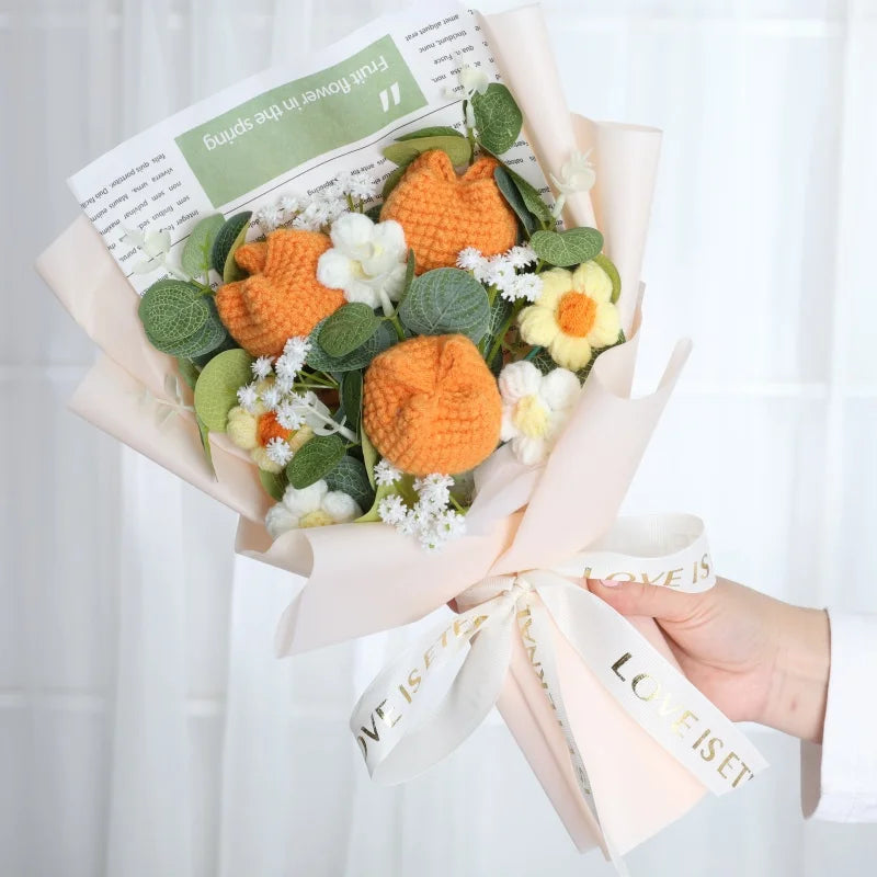 Finished Knitted Flowers Sunflowers Crochet Bouquet Creative Knitted Flowers Valentine Mothers' Day Birthday Graduation Gifts