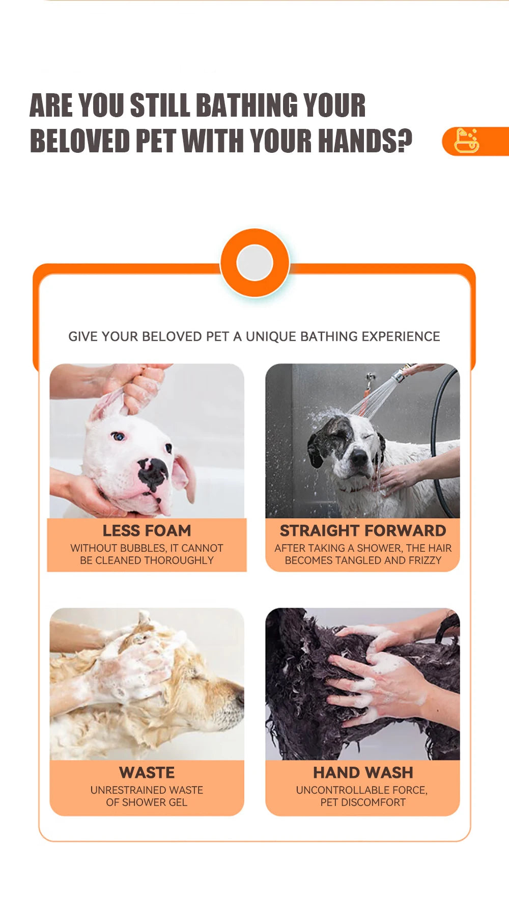 Dog Bathing Brush Pet Massage Brush Shampoo Dispenser Soft Silicone Brush Rubber Bristle for Dogs and Cats Shower Grooming Tool - WTN Essentials 
