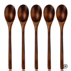 5-Piece Wooden Spoon & Fork Set – Natural Eco-Friendly Tableware | Handmade Ellipse Soup Ladle & Cooking Utensil Set