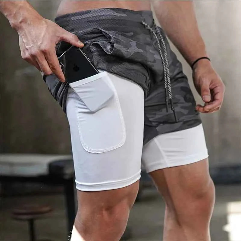 Camouflage Running Shorts, Men's Gym Sports Shorts 2-in-1, Quick Dry Exercise Training, Outdoor Sports Fitness Jogging Shorts