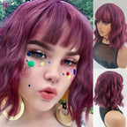 Short Wet and Wavy Scalp Top Full Machine Synthetic Wigs Pink 12inch 180% Density (12inch 180% Density, Pink Color)