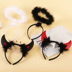 Gothic Angel Devil Headpiece with Colorful Feathers, Glamorous Horns for Women's Halloween Cosplay Party