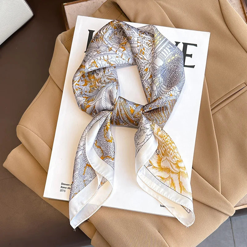 Luxury Silk Feeling Square Scarf Women 2025 Print Satin Neckerchief Spring Hair Band Foulard Bandana Echarpe Tie Shawl Wraps