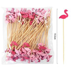100Pcs Disposable Bamboo Skewer Hawaiian Flamingo Pearl Cocktail Picks Buffet Food Fruit Forks For Wedding Birthday Party Decor