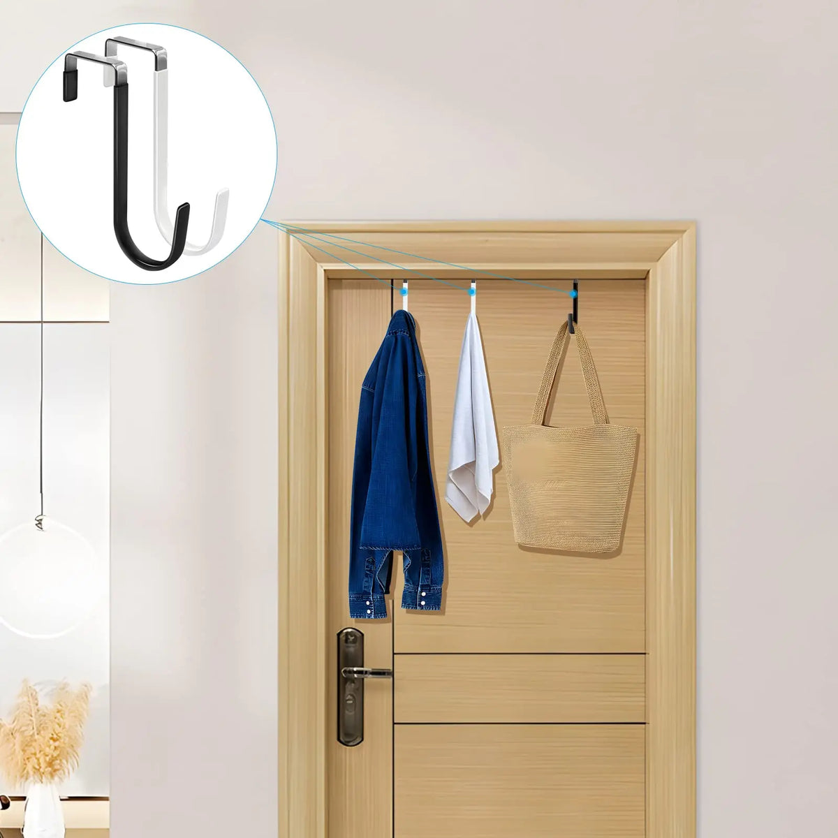 Door Hangers Hooks with Rubber Organizer Hooks for Living Room, Bathroom, Bedroom, Kitchen Hanging Clothes, Towels, Hats, Coats