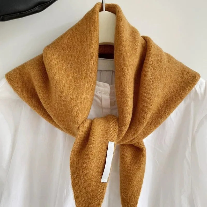 British Korean Style Niche Wool Knitted Triangular Scarf Women Headscarf Knitted Scarf Multi-functional Warm Knitted Scarf