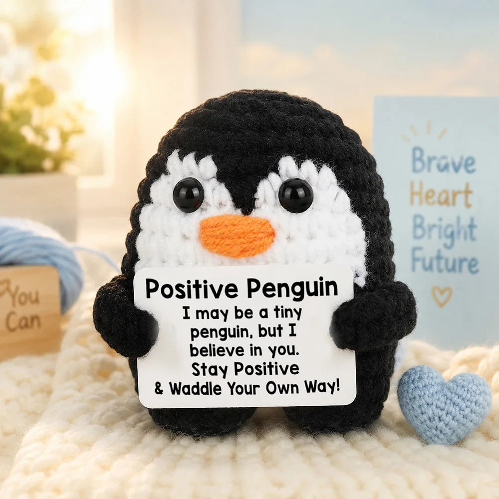 Positive Energy Duck Doll Hug Pocket Mini Handmade Plush Wool Knitting Dolls Funny Emotional Support Crochet Gift for Birthday