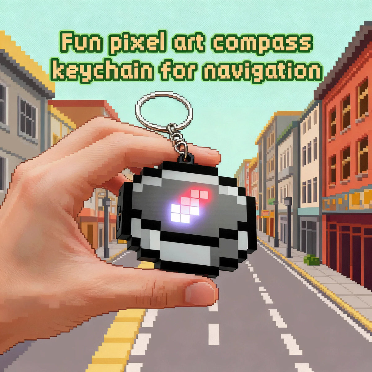 Rechargeable Mc Compass Pixel Wind Peripheral design Toy trinket Movable Compass Keychain Pendant Real-world Use Toys Fans Gifts