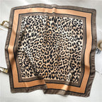 1pcs 70cm Leopard Print Silk Scarf for Women Imitation Silk Light Luxury Versatile Headwear Bag Decoration Clothing Square Scarf