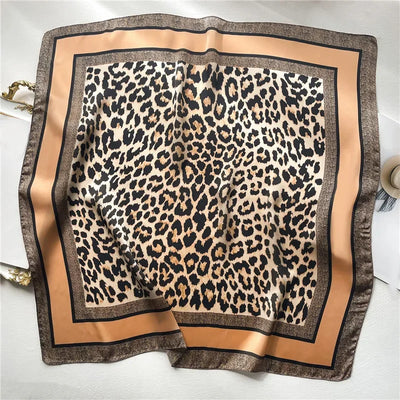 1pcs 70cm Leopard Print Silk Scarf for Women Imitation Silk Light Luxury Versatile Headwear Bag Decoration Clothing Square Scarf