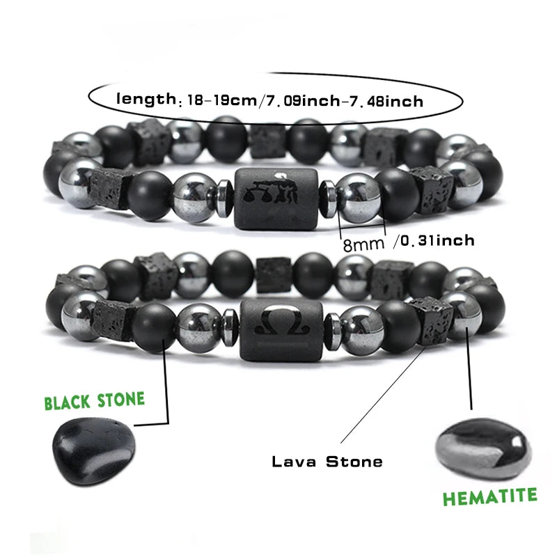12 Constellation Zodiac Bracele Signs Beads Couples Bracelet Square Volcanic Stone Elastic Charm Bracelet for Women Men Gift