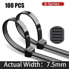 100PCS, Width 7.5mm Self-Locking Plastic Nylon Cable Tie, Plastic Bundling Cable Clip, Plastic Wire Fixing Strap, White/Black