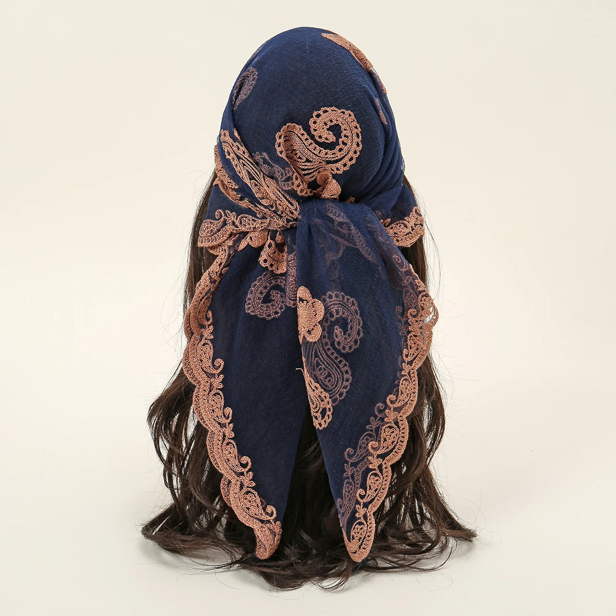 Lace Paisley Embroidery Bandana Square Scarf Elegant Breathable Silk Scarves Women Sunscreen Lightweight Shawl Headband