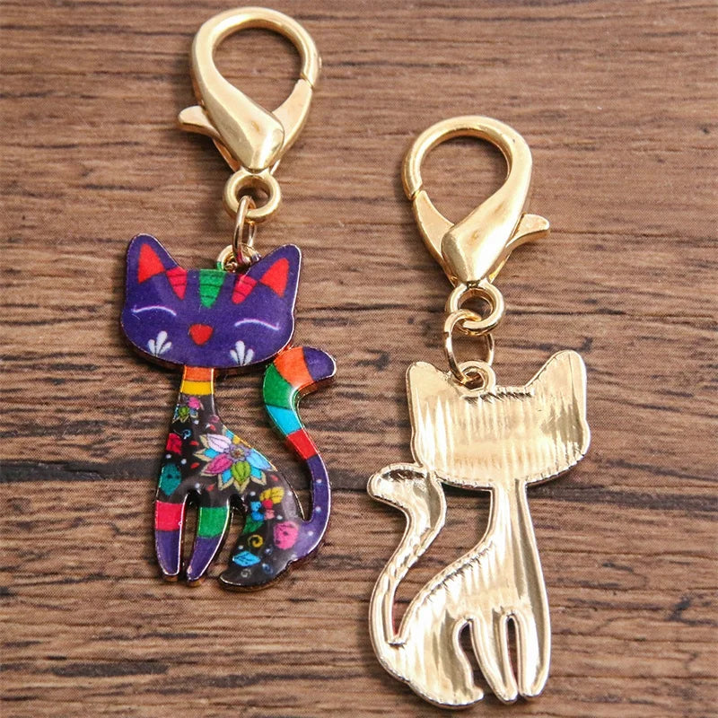 New 8pcs Colorful Alloy Metal Drop Oil Printing Cat Charm Animal Lobster Buckle Kit Pendant For Enamel DIY Jewelry Accessories
