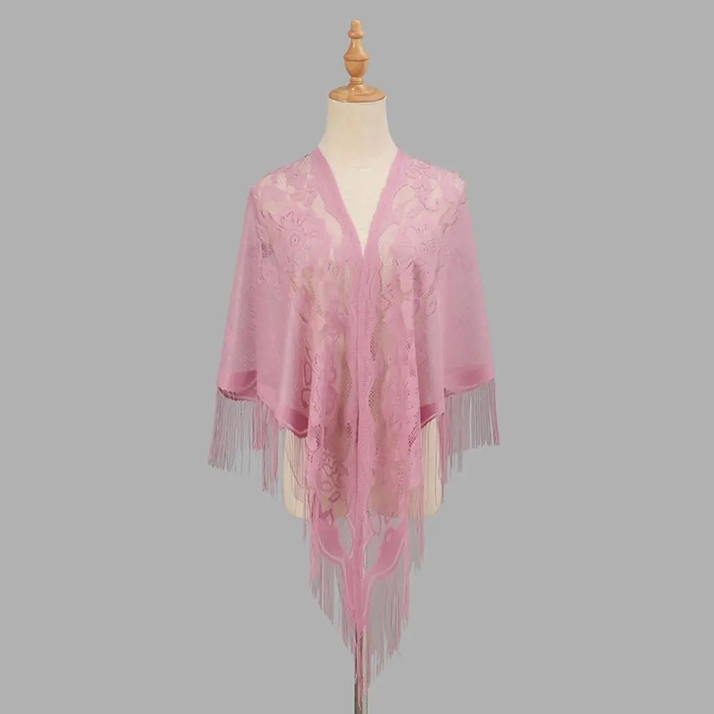Tassel Patchwork V-Neck Cardigans Women Wedding Accessories Shawl Hollow Multicolored Evening Prom Cape Tulle Shawl Party