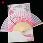 Vintage Silk Folding Fan Bamboo Tassel Decorative Hand Fan