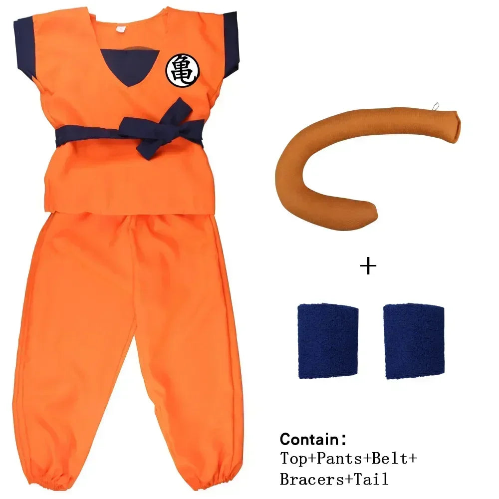 Halloween Adult Kids Suits Son Goku Gui Carnival Anime Cosplay Holiday Costumes Tail  Wrister Wig Blue Gold Children Dress Up