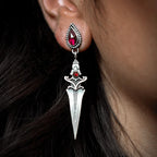 Gothic Sword Drop Earrings Red Stone Dangle Halloween Jewelry