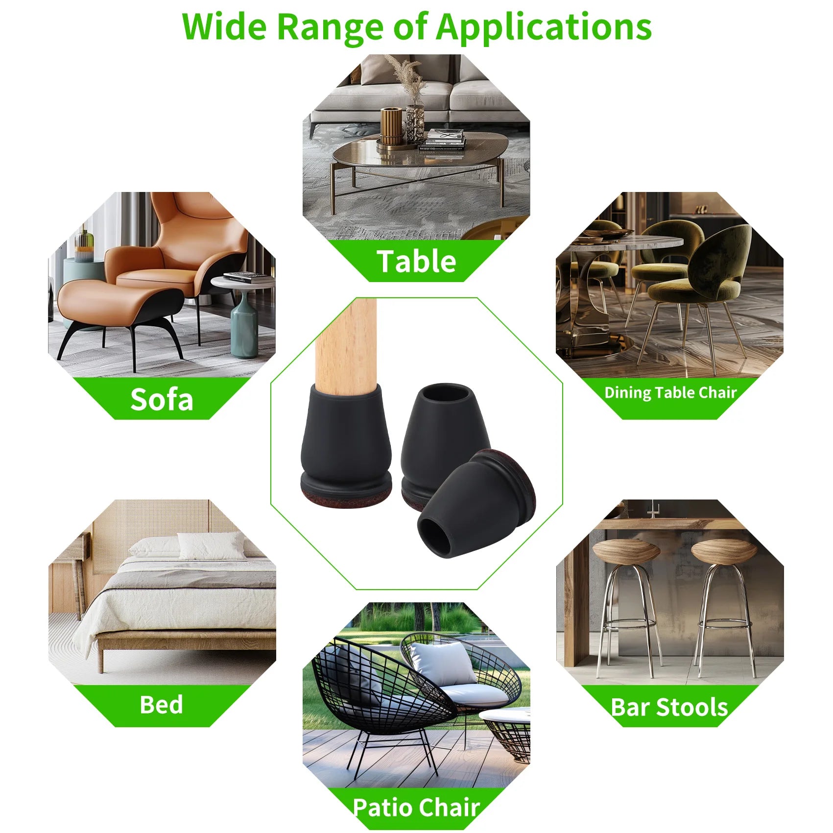 16PCS Black Chair Leg Protectors Foot Cover Diagonal with Thick Wrap Felt Pads Silicone Furniture Table Feet For Hardwood Floors