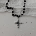 Gothic Bat Cross Dark Pendant Necklace Set, Y2K Personalized Thorn Love Black Bead Stacked Necklace Set, Suitable as Halloween G