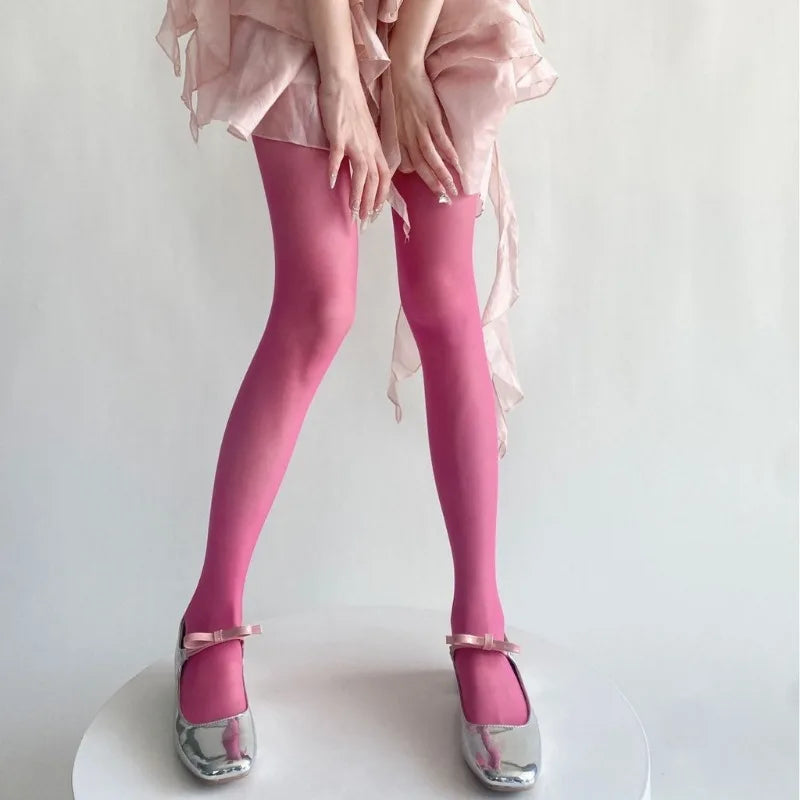 Women Sexy Transparent Stockings Ladies White Green Breathable Nylon Elastic Tights Y2k Dopamine Multicolor Stretchy Pantyhose