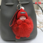 Sleeping Baby Pompom Plush Keychain Cute Fluffy Bag Charm