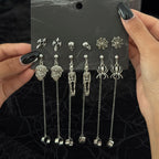 Ingemark 6Pairs/Set Halloween Red Crystal Skull Spider Metal Drop Earrings for Women Goth Cross Rose Piercing Earrings Jewelry