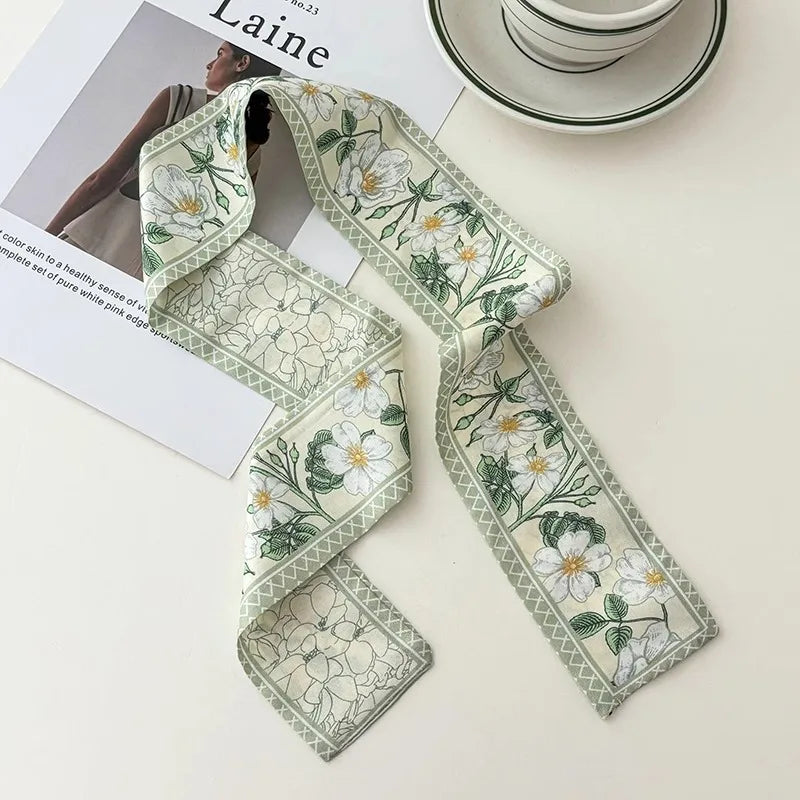 Cashew flower silk scarf double-sided printed for Women, Lightweight Versatile Bandana Style, Daily Office Party Vacation Boho