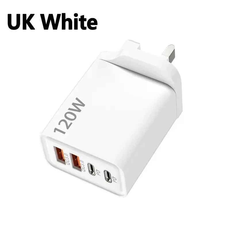 4 Ports 120W Charger USB C PD Quick Charge 3.0 Type C USB Phone Chargers Super Fast Charging Adapter For iPhone Samsung Xiaomi