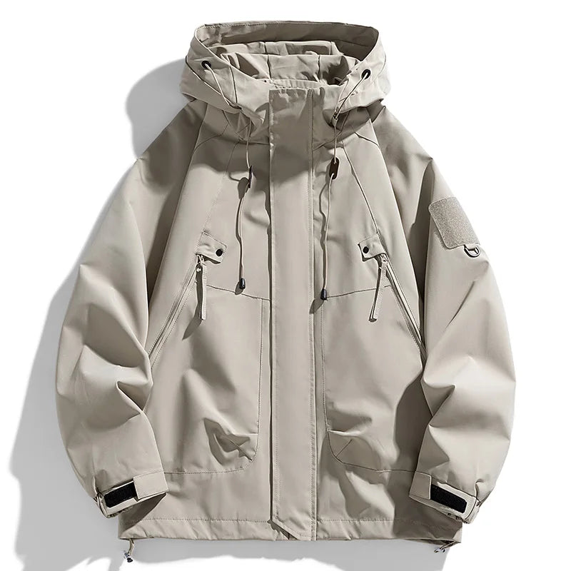 Men’s Waterproof Windbreaker Hooded Jacket – Lightweight Zipper Softshell Bomber for Hiking, Camping & Everyday Wear