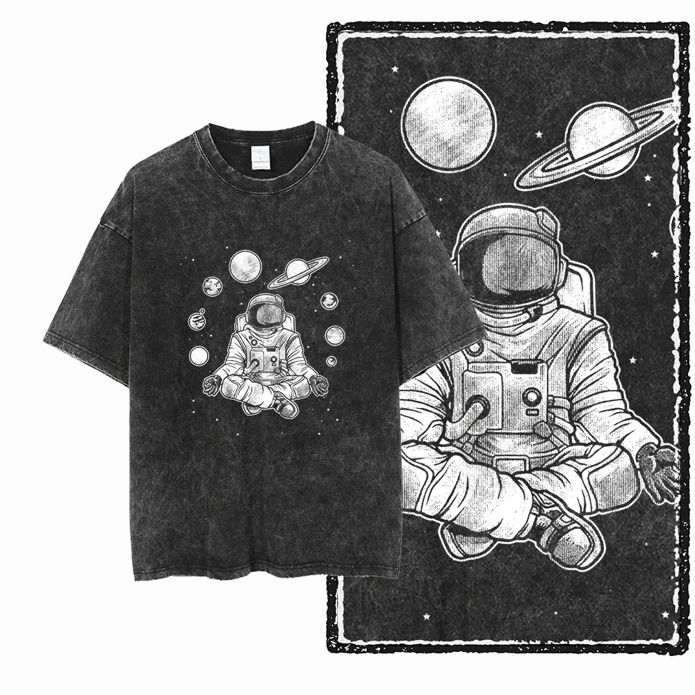 SA ASTRONAUT SPACE THEMES Printed Cotton Acid Washed Graphic Unisex T Shirt Cool Streetwear Men Tshirts Big Size Tee for men