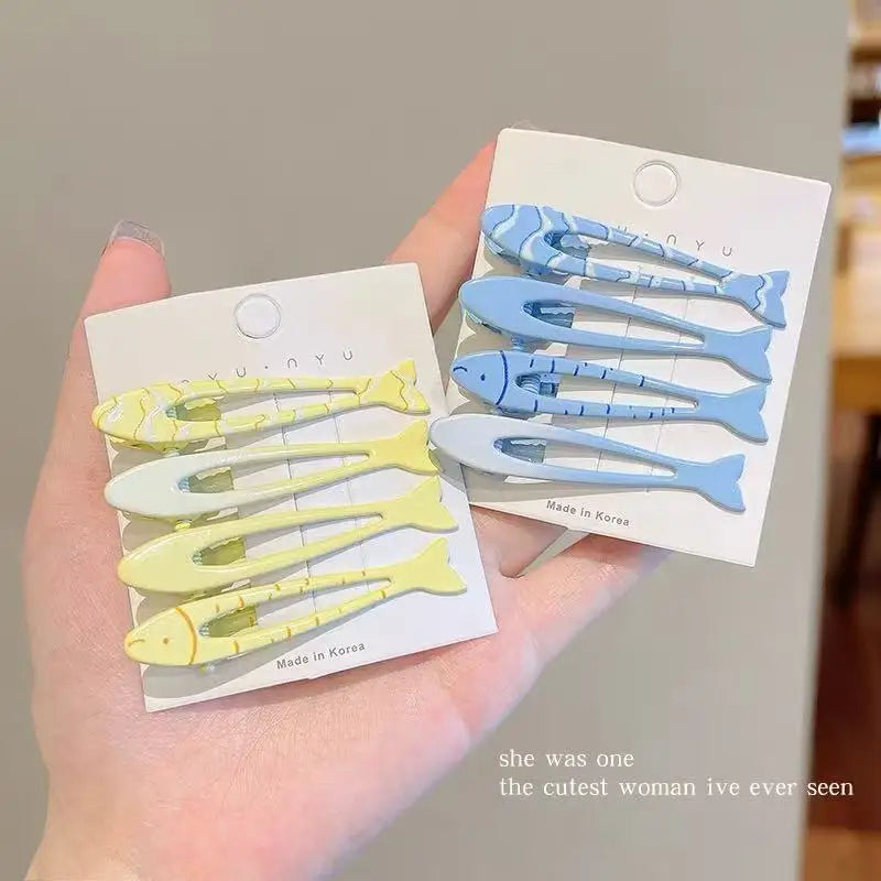 4pcs Simplicity Blue and Yellow Cute Fish Hairclip for Women Elegant Side Clip Fashion Girl Hairpin Hair Accessories