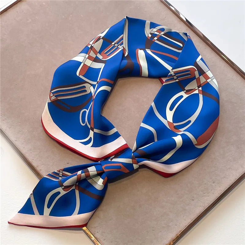 Luxury Brand Horse Print Skinny Neckerchief Scarf For Women Satin Silk Ribbons Bandana Ladies Neck Tie Wrist Wrap Shawl Echarpe