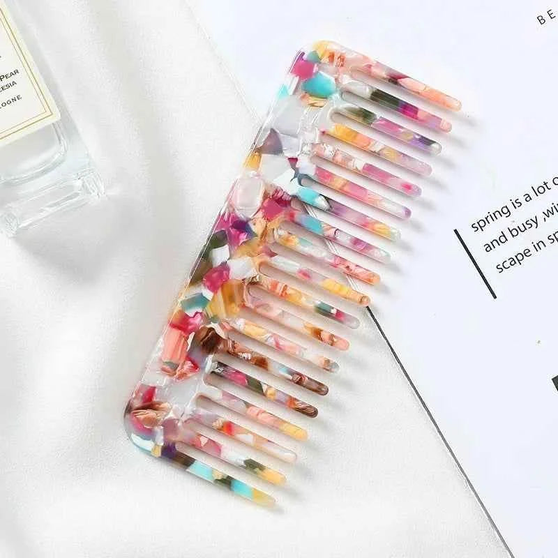 Korean Fashion Design Hair Comb Wide Teeth Acetate Hairdressing Comb Anti-static Massage Hairbrush Colorful Hair Styling Tools