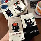 4 Pairs  Cute Socks with Personality Polka Dots Cat Korean-style INS Stacked Socks for All Seasons Student Mid-calf Socks