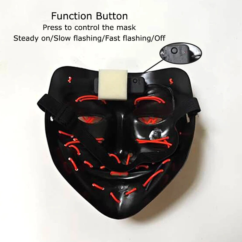 Wireless Neon LED Purge Mask – Glowing Halloween Cosplay Mask